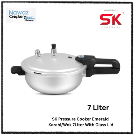 SK Pressure Cooker Emerald Karahi/Wok 7Liter With Glass Lid
