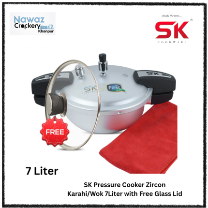 SK Pressure Cooker Zircon Karahi/Wok 7Liter with Free Glass Lid